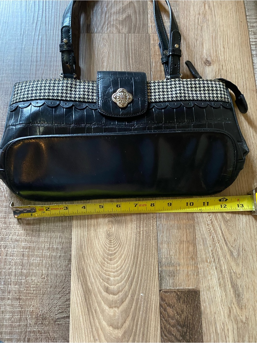 Source Unknown Black Houndstooth Croc-Embossed Shoulder Bag - Picture 4 of 7